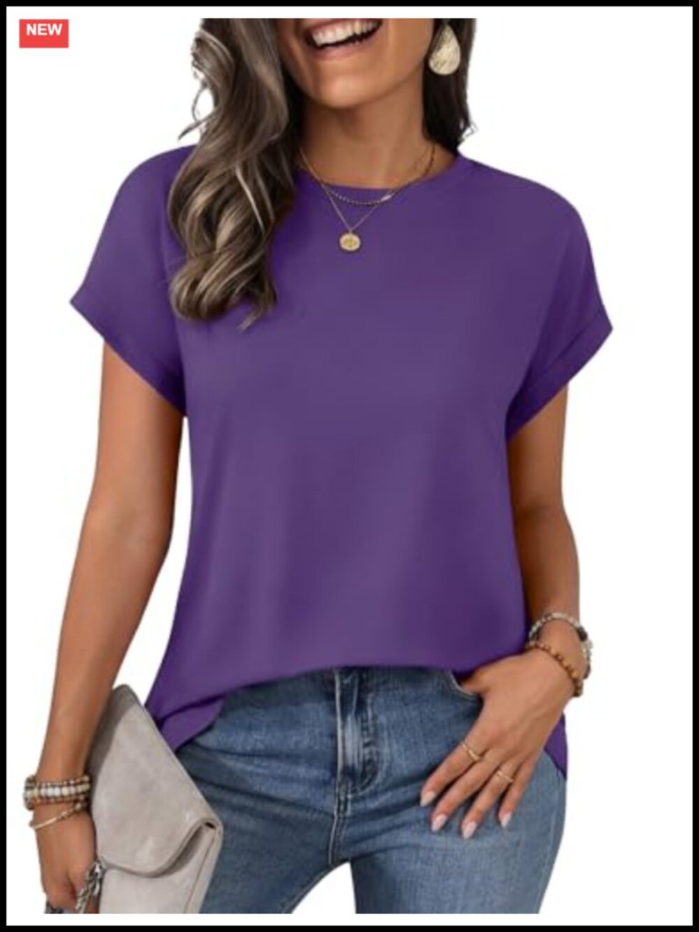 Womens Oversized Short Sleeve Tunic Top Crewneck Loose Basic Tee Shirt
